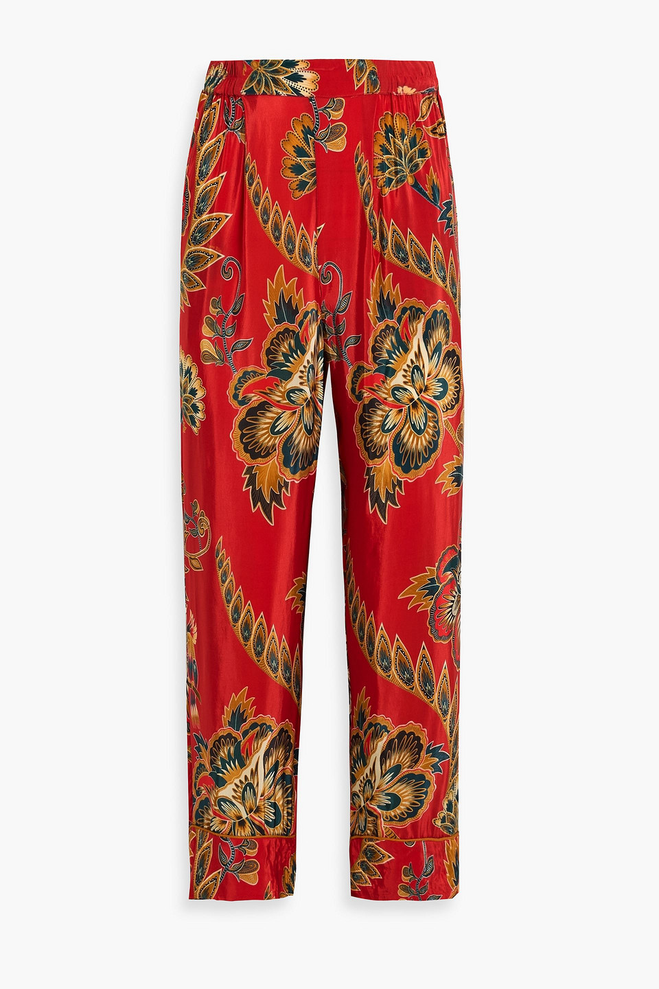Farm Rio Printed Crepe De Chine Tapered Pants In Red