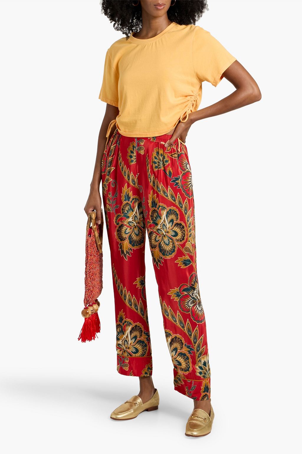 FARM RIO Printed crepe de chine tapered pants