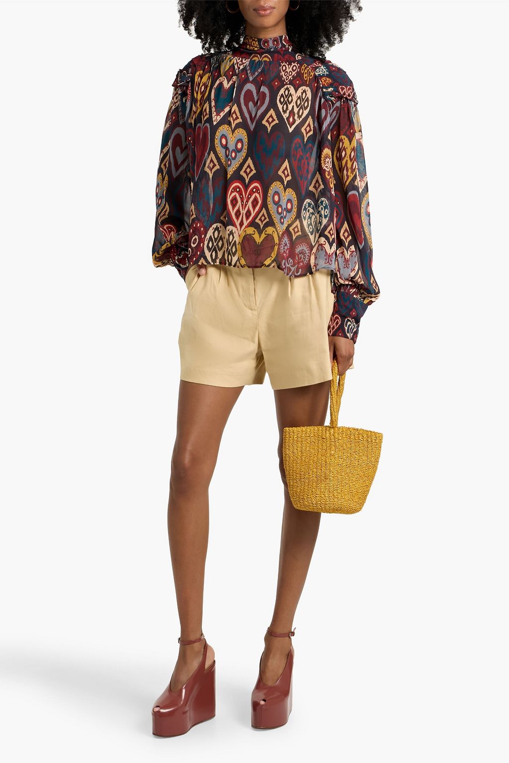 FARM RIO Tie-back cutout printed chiffon blouse