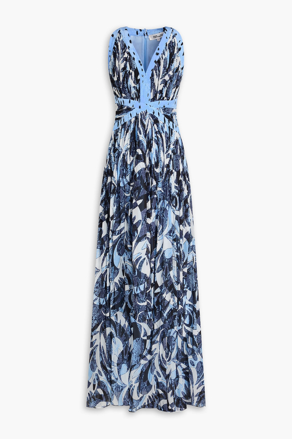 Diane Von Furstenberg Levada Printed Plissé-georgette Maxi Dress In Blue