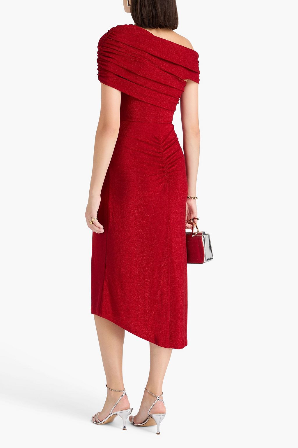 DIANE VON FURSTENBERG Agustin one-shoulder draped metallic jersey midi dress