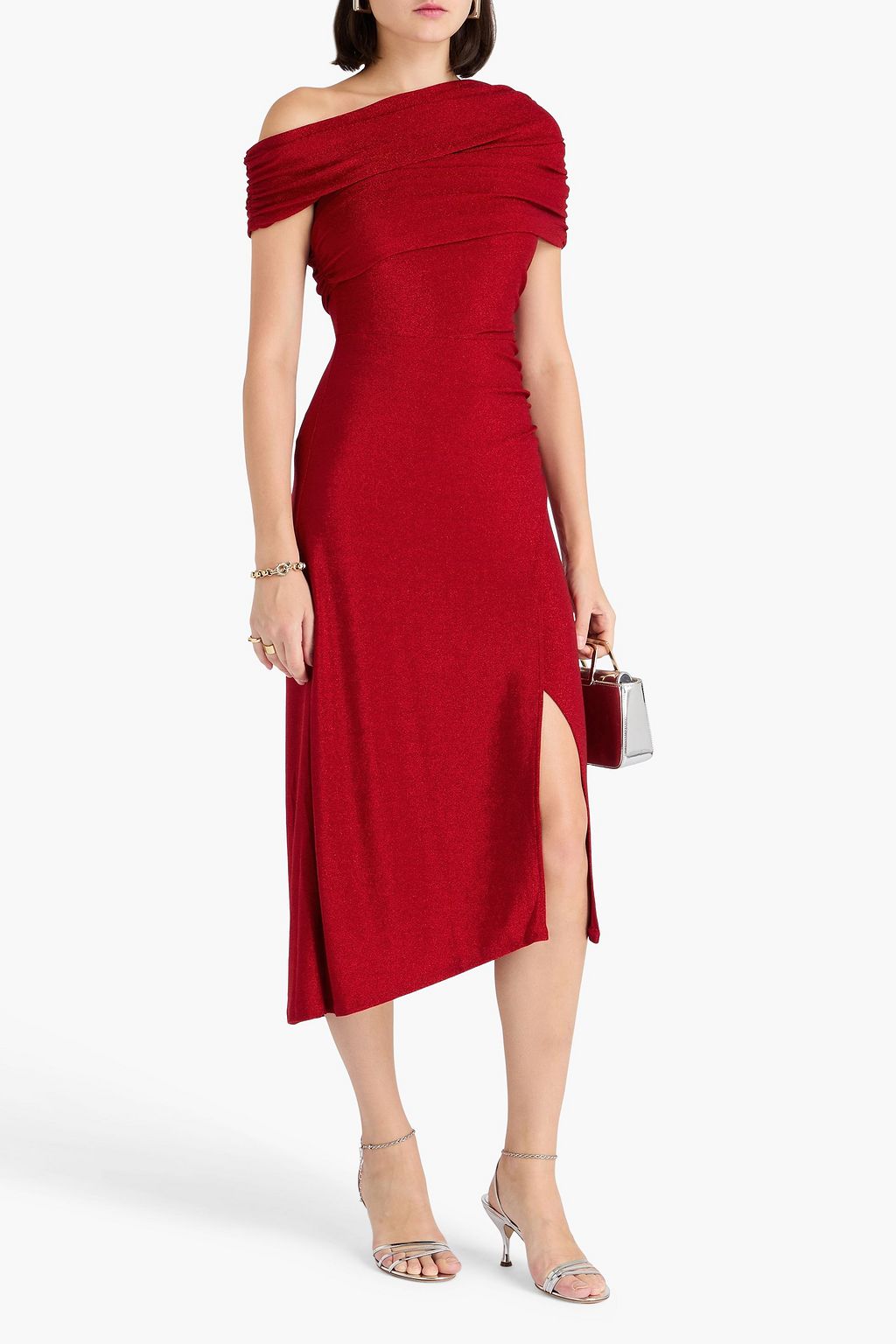 DIANE VON FURSTENBERG Agustin one-shoulder draped metallic jersey midi dress