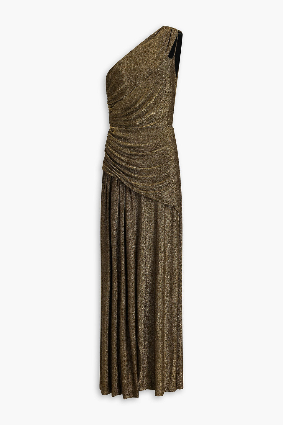 Diane Von Furstenberg Rafael One-shoulder Draped Metallic Jersey Maxi Dress In Gold