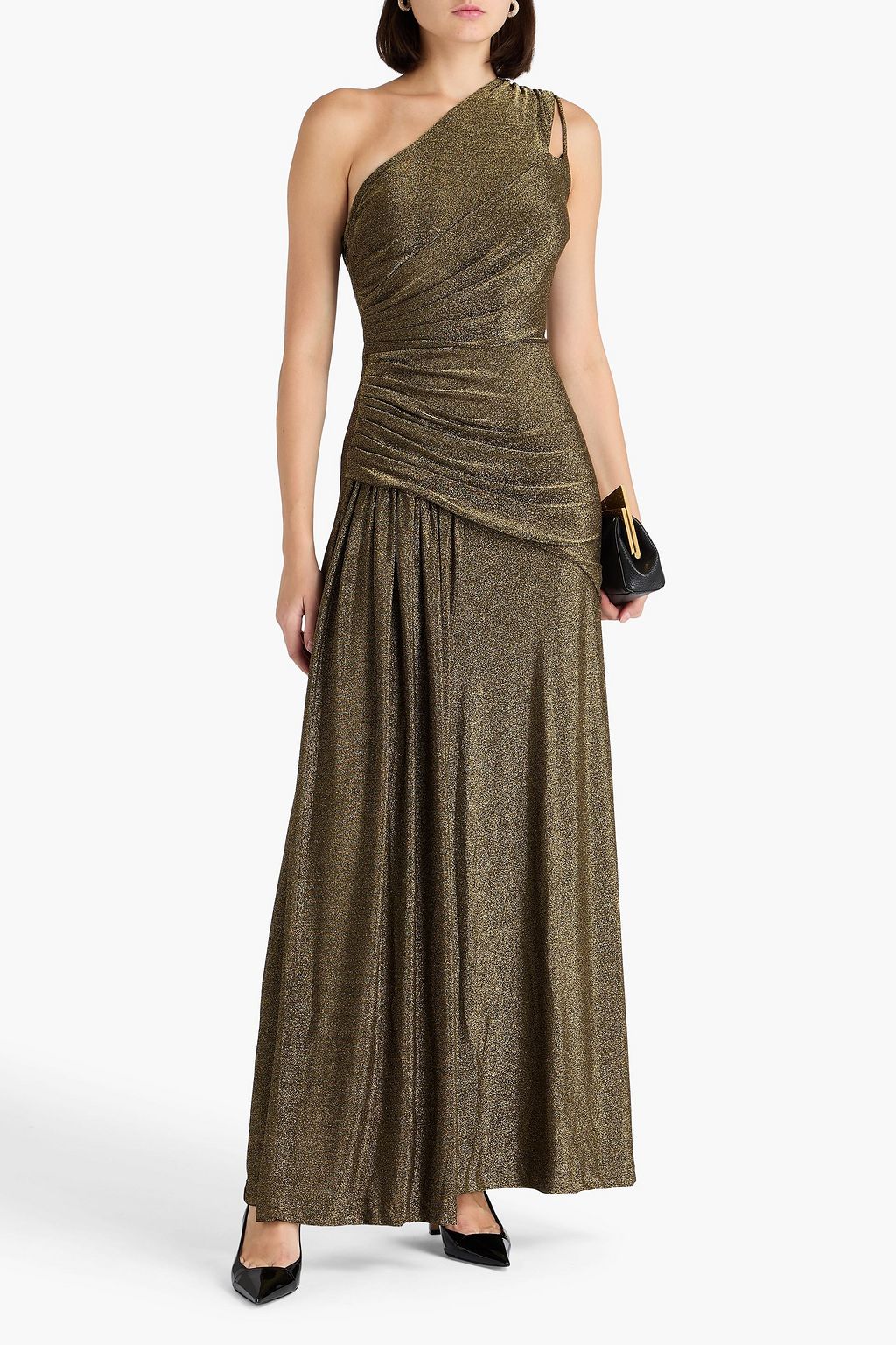DIANE VON FURSTENBERG Rafael one-shoulder draped metallic jersey maxi dress