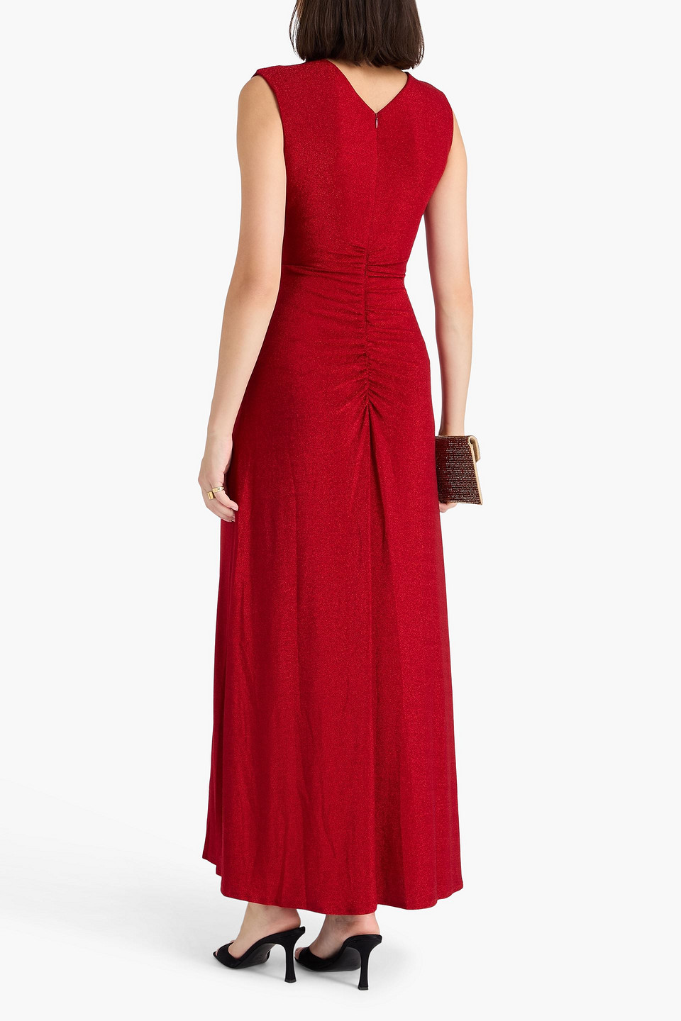 Diane Von Furstenberg Tomas Draped Metallic Jersey Maxi Dress In Red