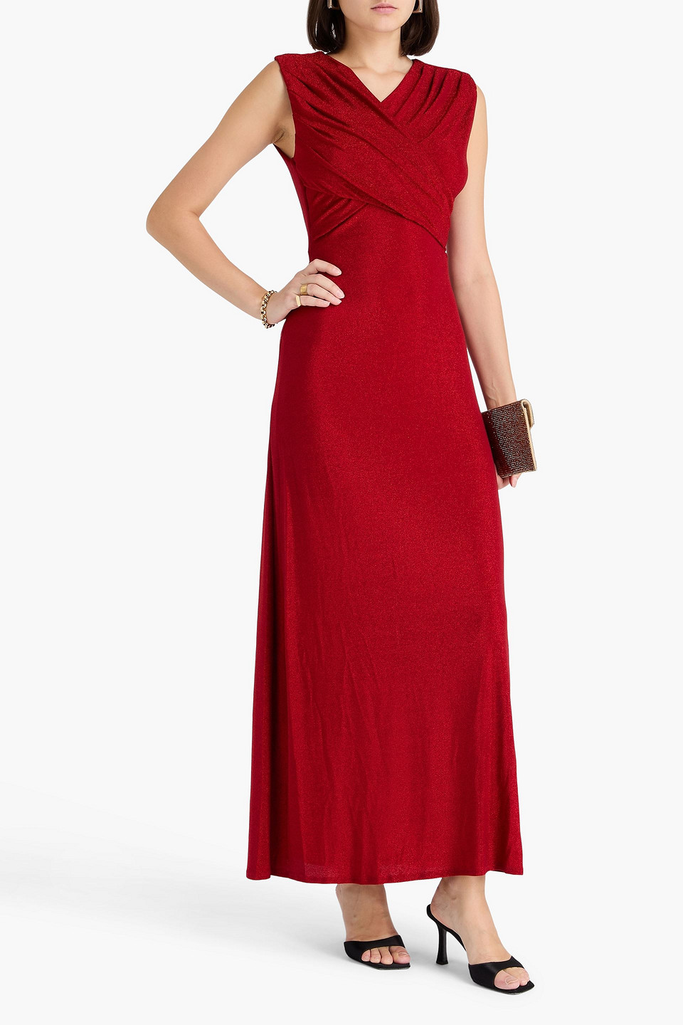 Diane Von Furstenberg Tomas Draped Metallic Jersey Maxi Dress In Red