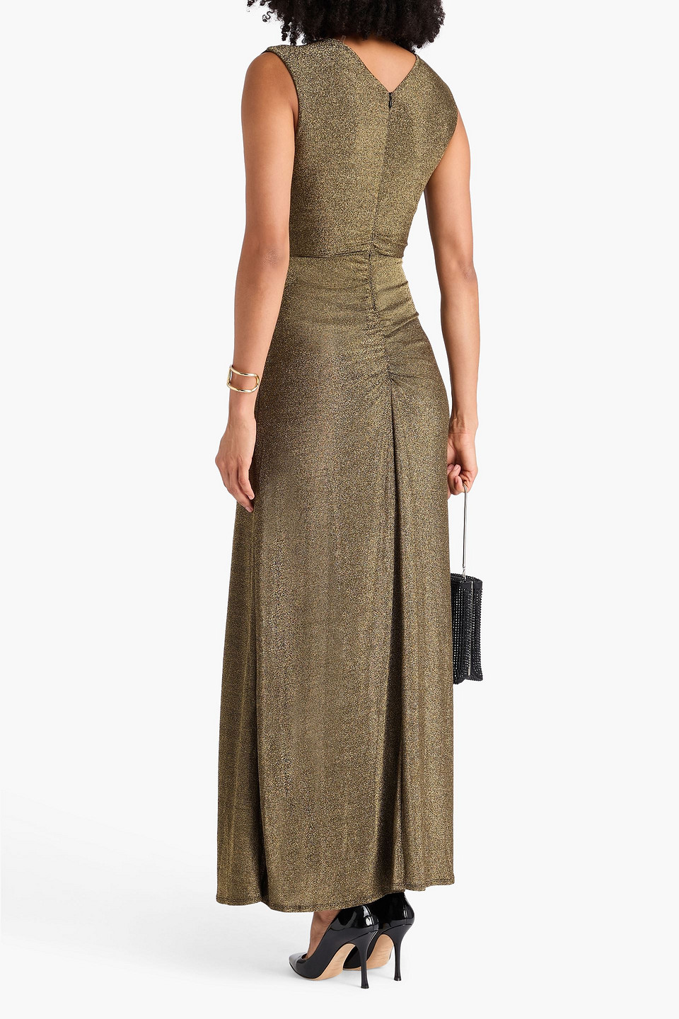 Diane Von Furstenberg Tomas Ruched Metallic Jersey Maxi Dress In Gold