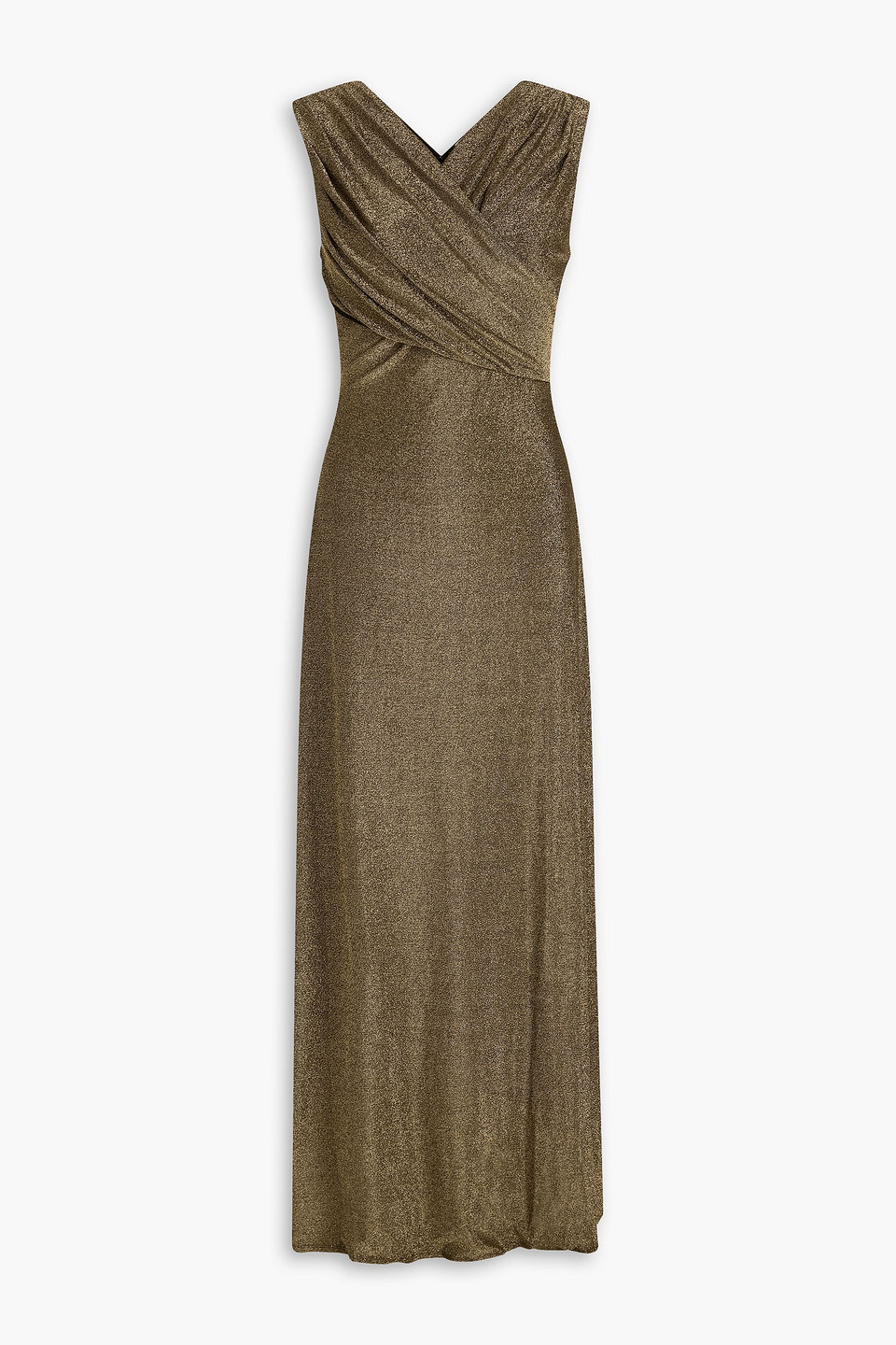 Diane Von Furstenberg Tomas Ruched Metallic Jersey Maxi Dress In Gold