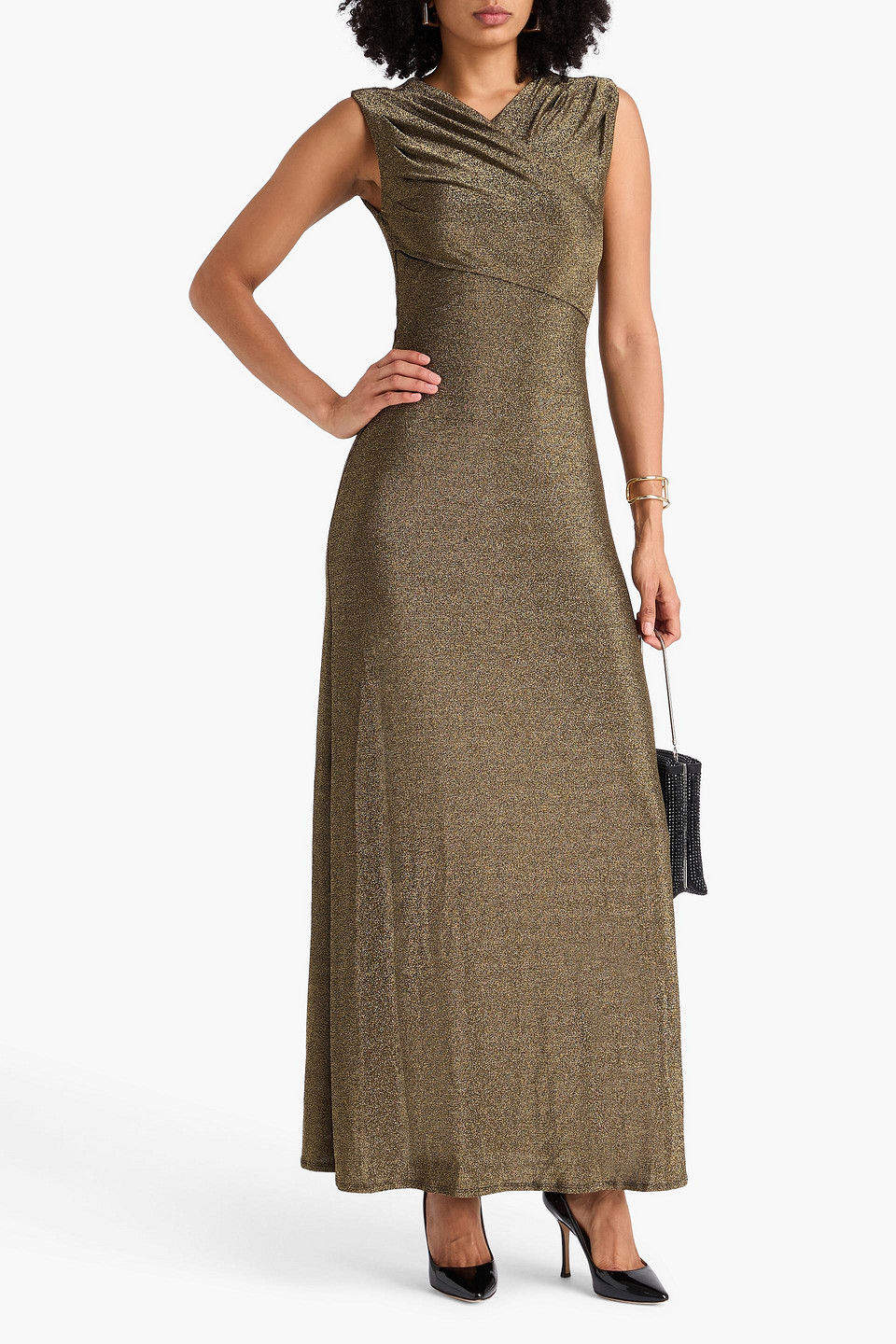 Diane Von Furstenberg Tomas Ruched Metallic Jersey Maxi Dress In Gold