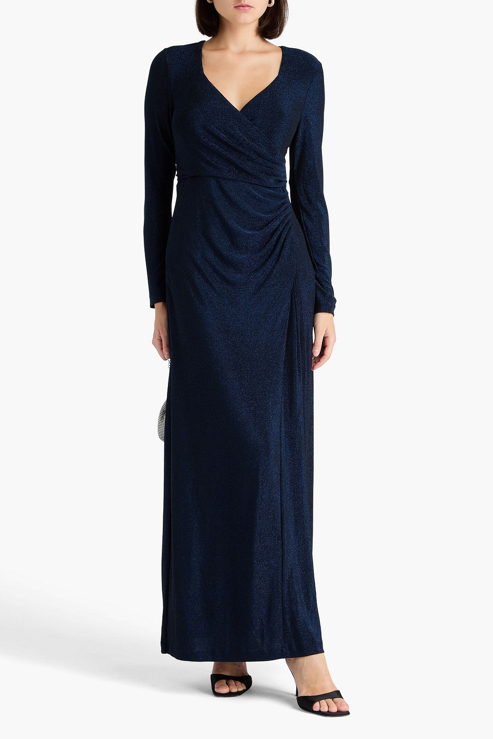 knee length dresses for ladies Ieena Duggal 27152 - Long Metallic Jersey Sheath Dress main image 0