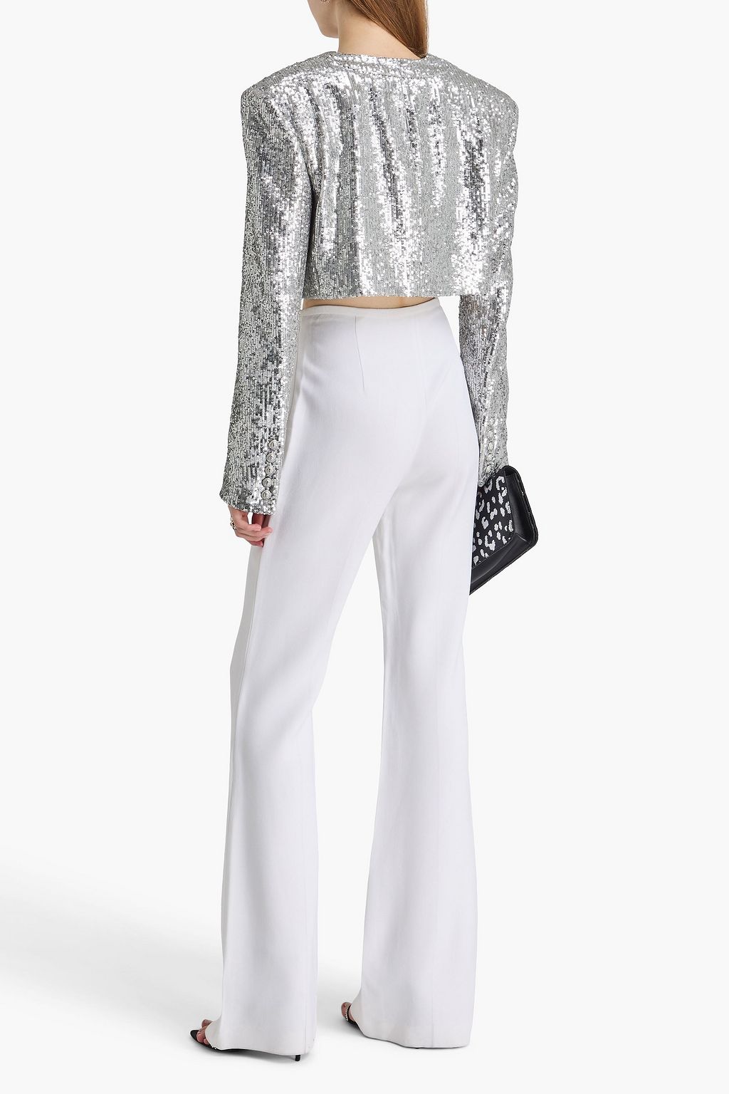 BALMAIN 크리스털 장식 시퀸 튤 크롭 재킷
