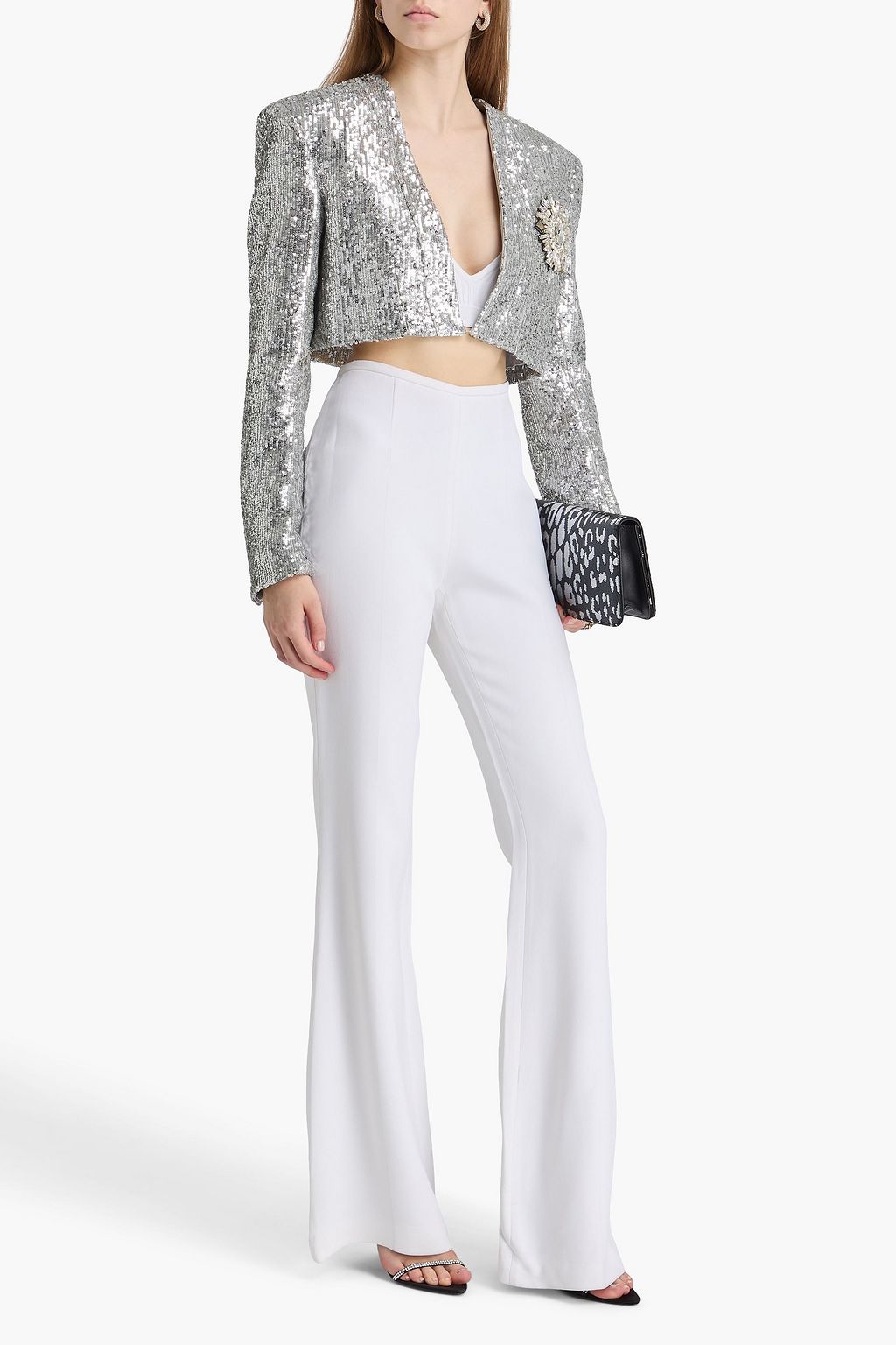 BALMAIN 크리스털 장식 시퀸 튤 크롭 재킷