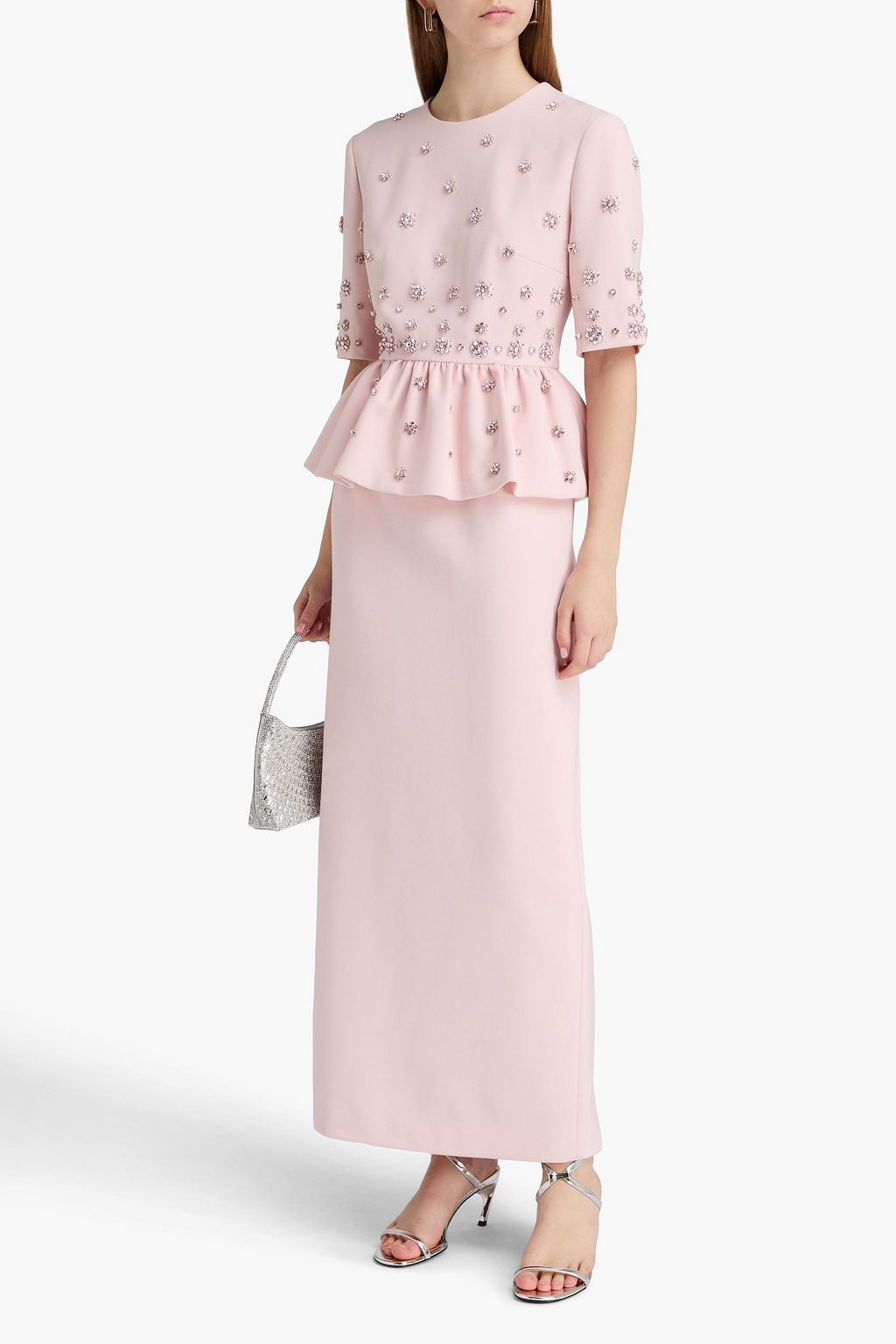 HUISHAN ZHANG Crystal-embellished crepe peplum gown