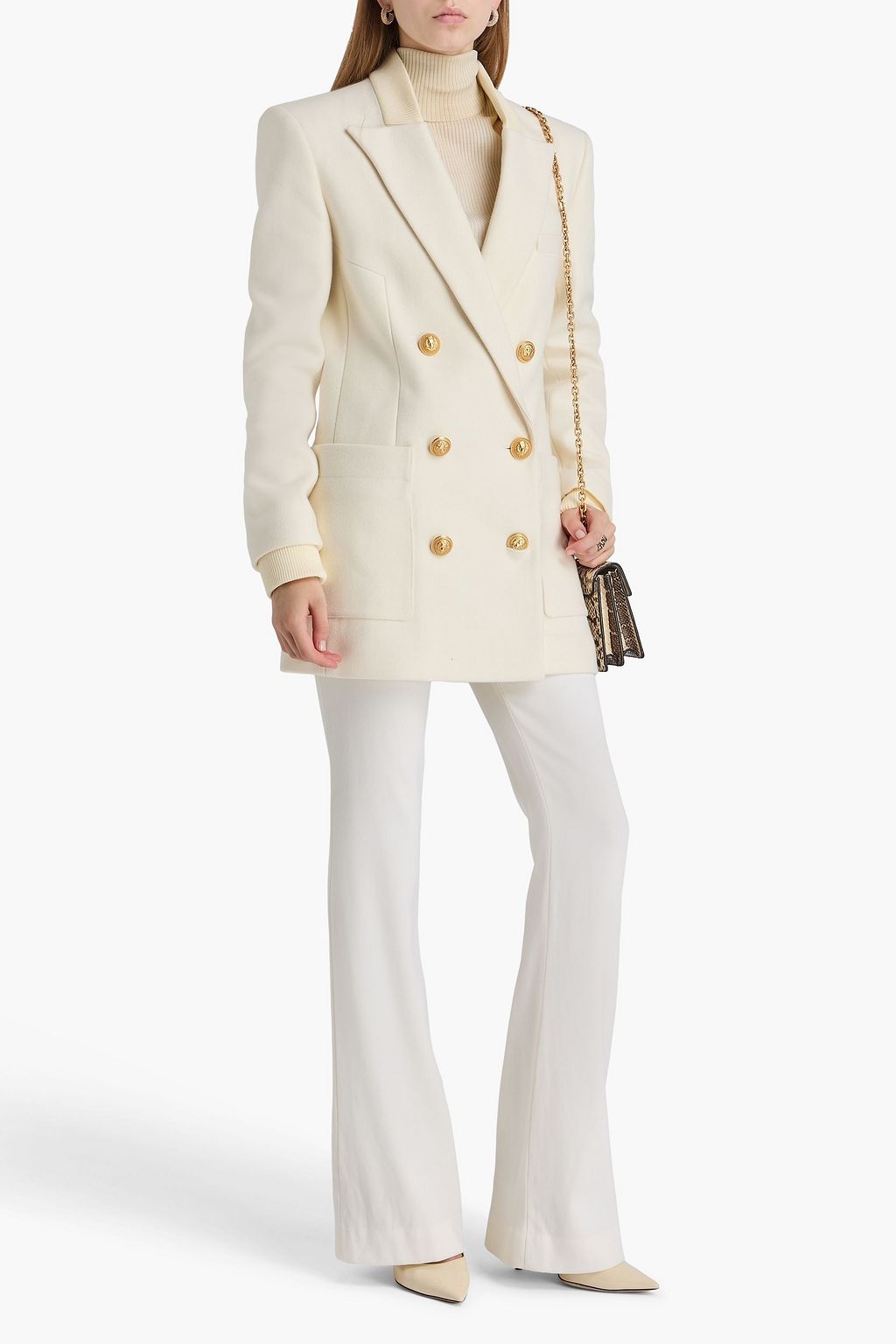 BALMAIN Doppelreihiger Mantel aus Filz aus einer Wollmischung