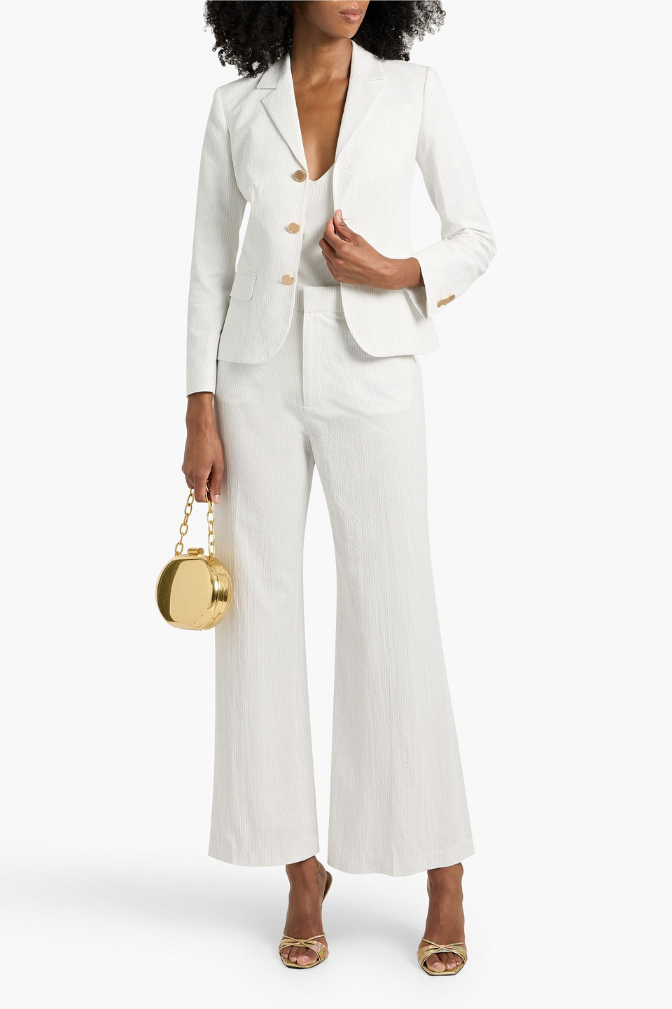 Frame The Seersucker Smart Blazer In White