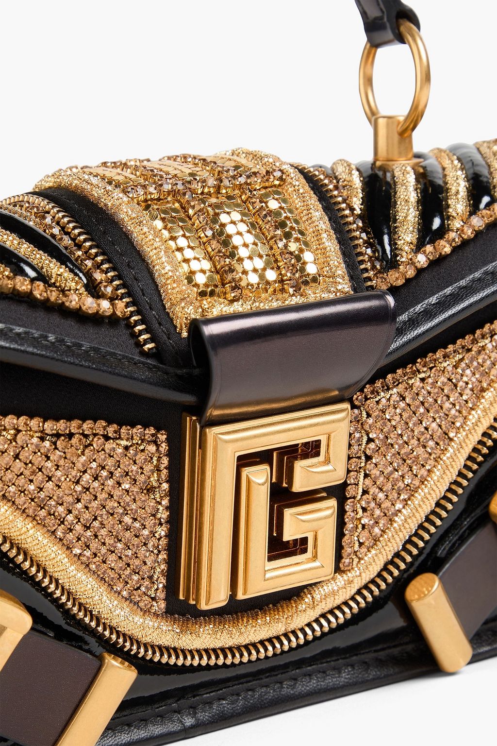 BALMAIN حقيبة توت من الساتان مزينة بالكريستال بلون معدني