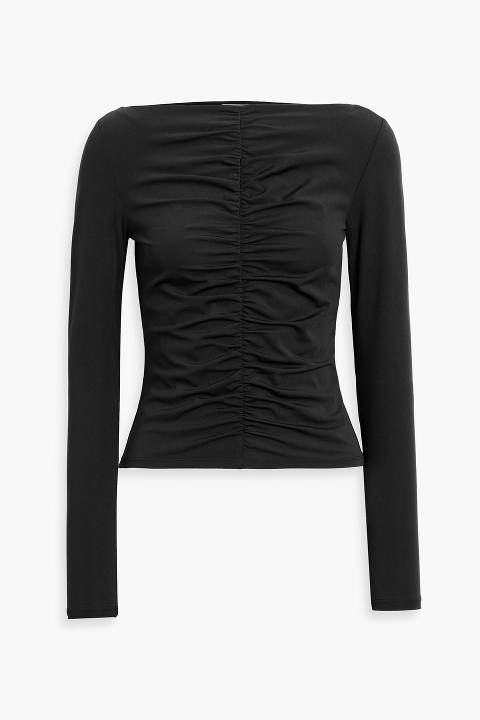 Frame Ruched Stretch-jersey Top In Black