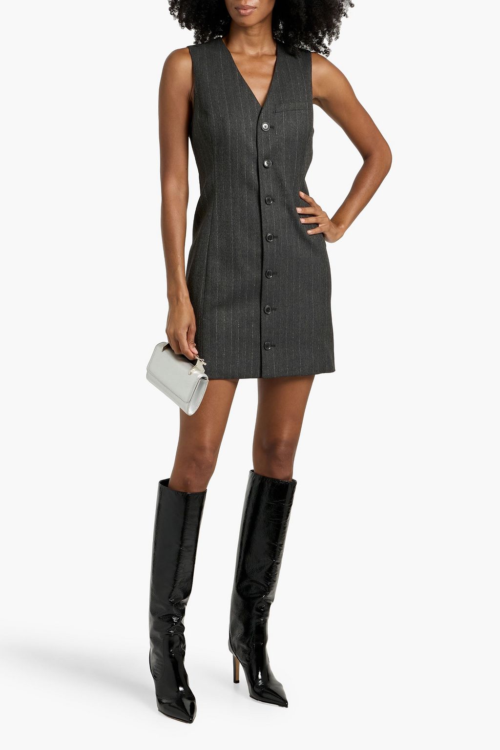 FRAME Metallic pinstriped woven mini dress