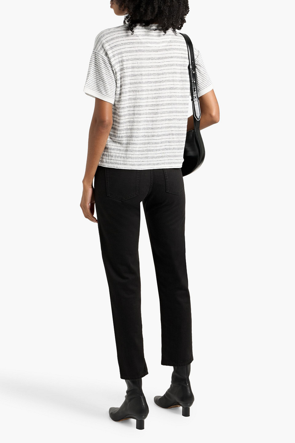 Frame Striped Linen-jersey T-shirt In White