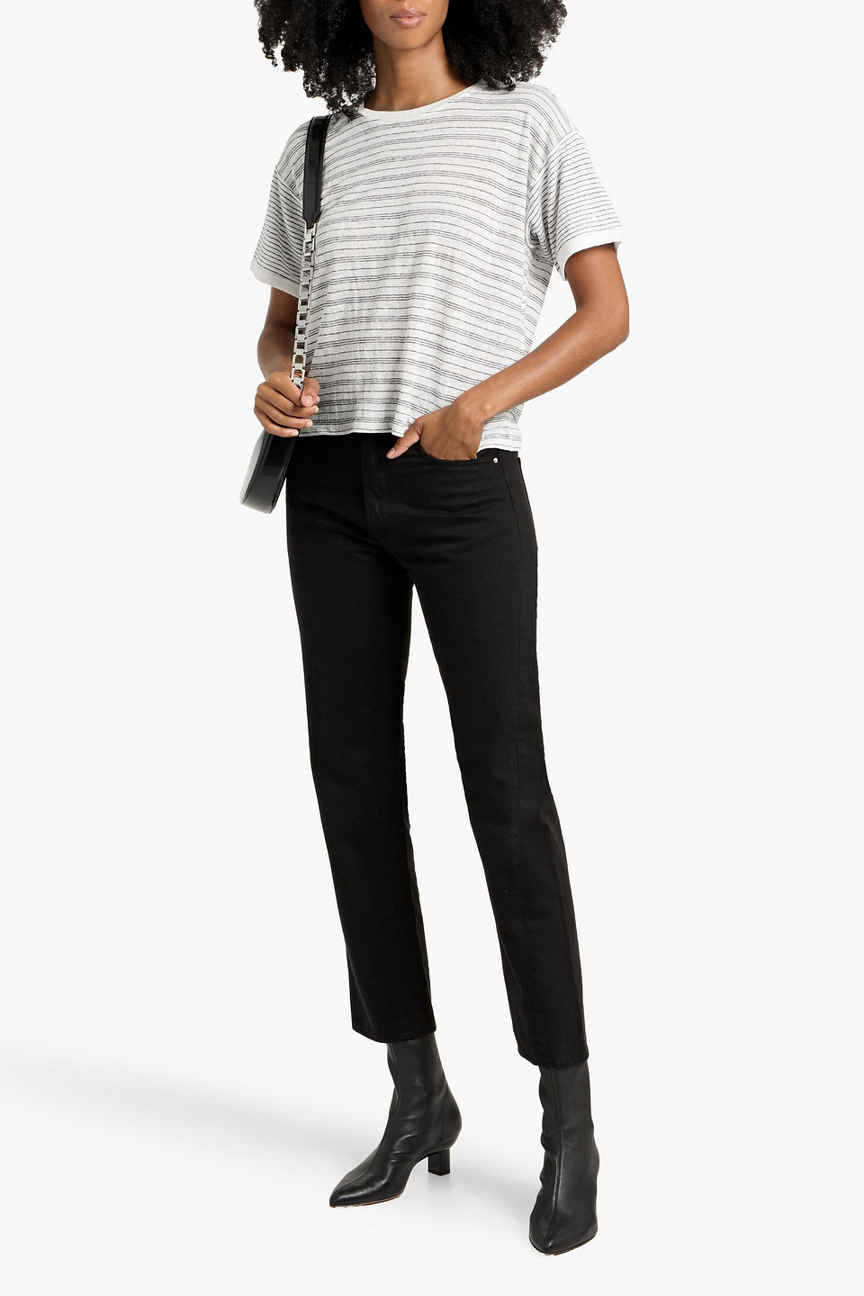 Frame Striped Linen-jersey T-shirt In White