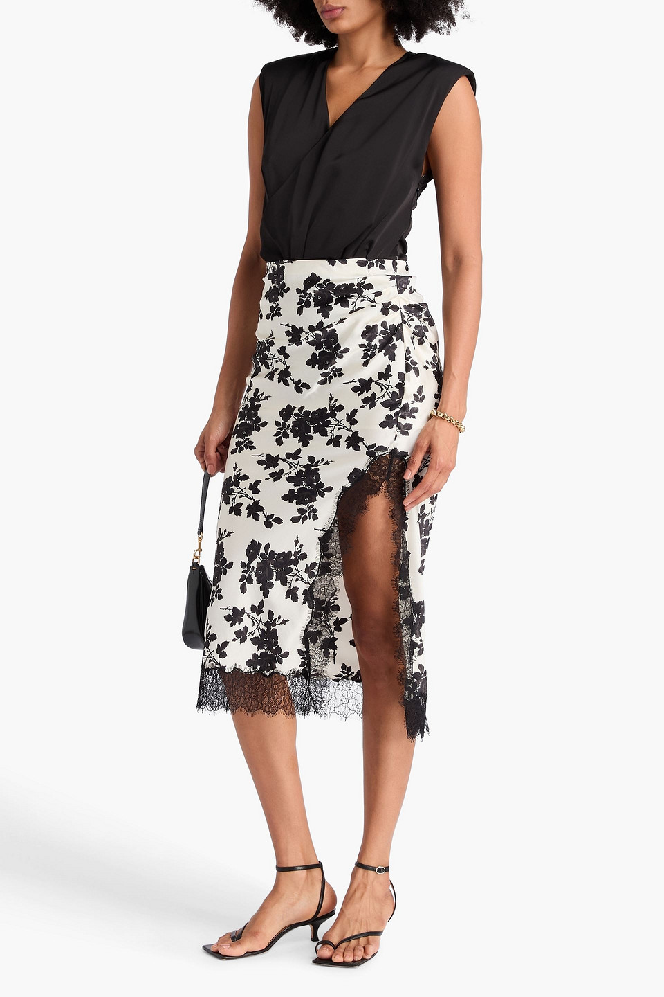 Veronica Beard - Midirock „nasime“ Aus Satin Aus Einer Seidenmischung Mit Floralem Print - Weiß - Us 6 