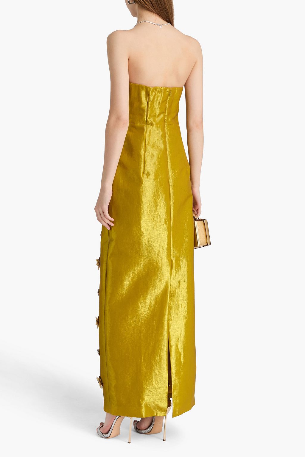 HUISHAN ZHANG Strapless floral-appliquéd taffeta maxi dress