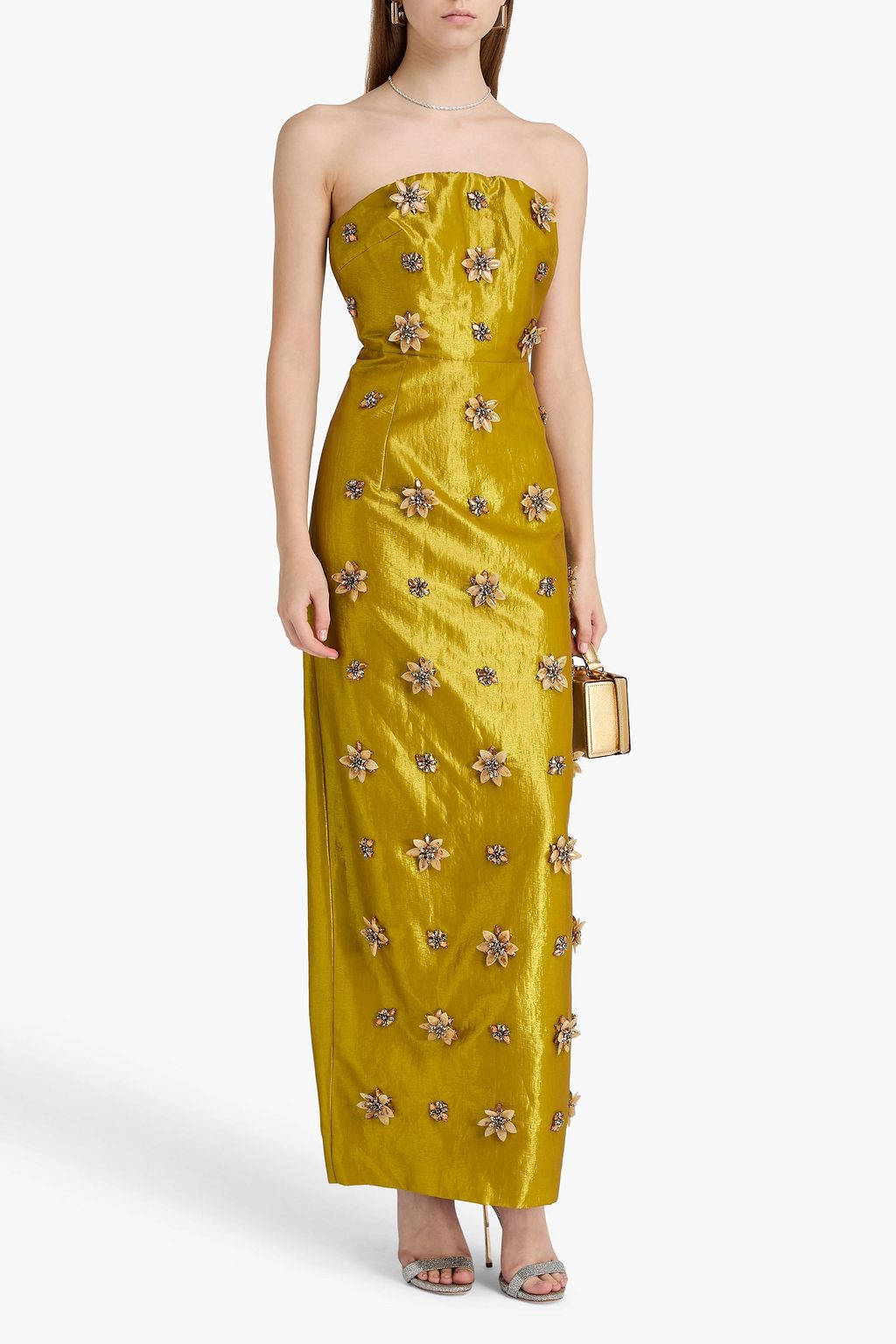 HUISHAN ZHANG Strapless floral-appliquéd taffeta maxi dress