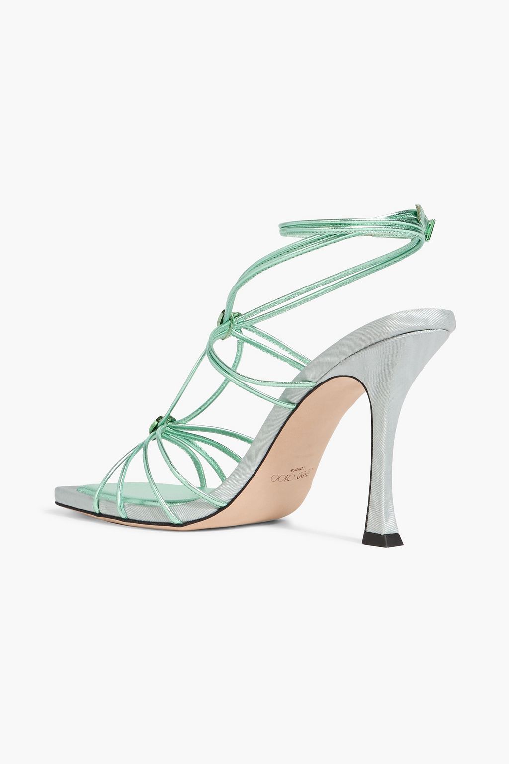 JIMMY CHOO Indiya 100 crystal-embellished metallic leather sandals