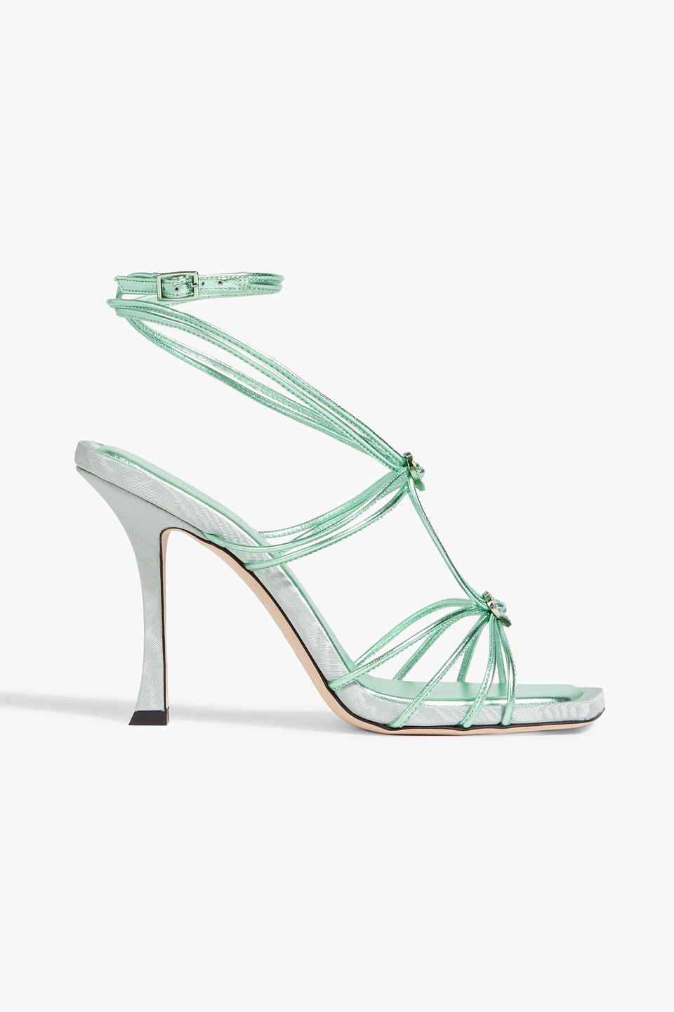 Jimmy Choo Indiya 100 Crystal-embellished Metallic Leather Sandals In Green