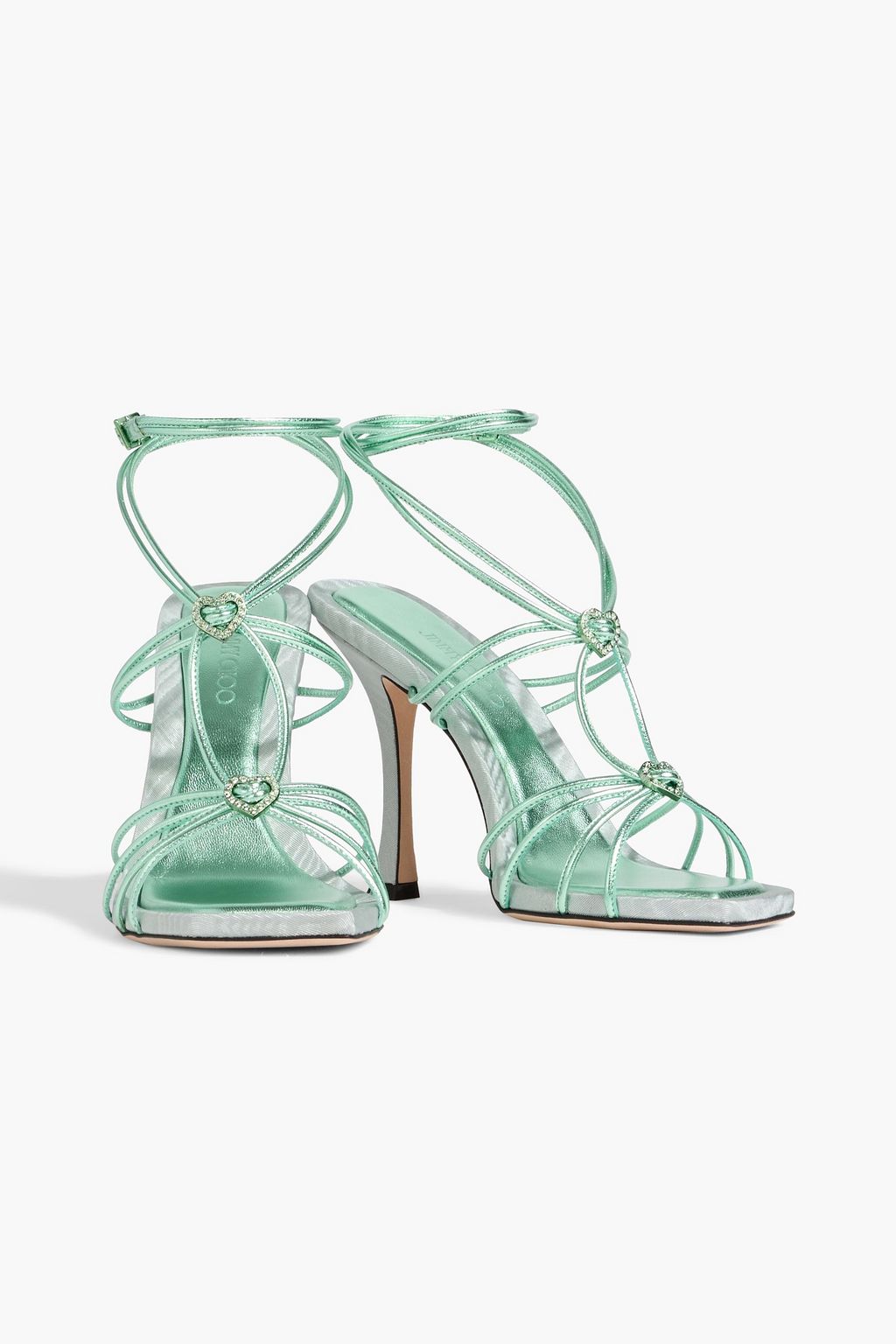 JIMMY CHOO Indiya 100 crystal-embellished metallic leather sandals