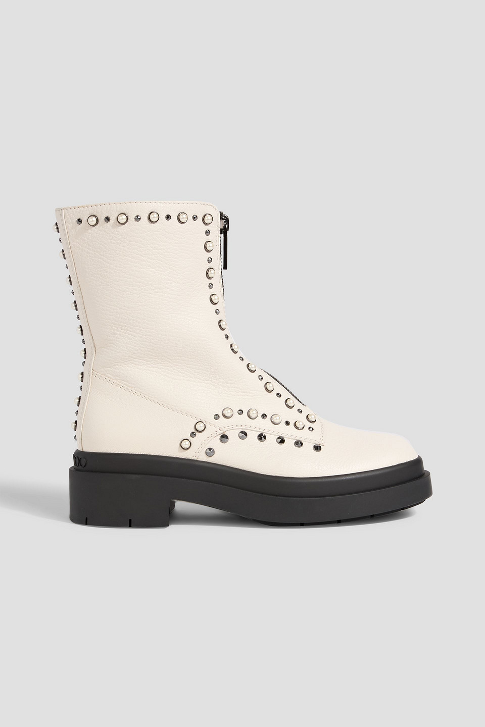 Jimmy Choo Nola Embellished Pebbled-leather Combat Boots In White
