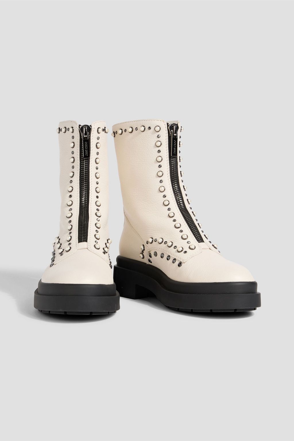JIMMY CHOO Nola embellished pebbled-leather combat boots