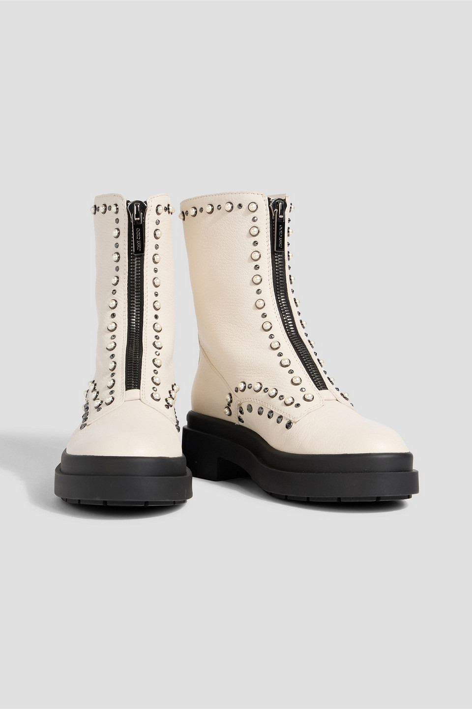 Jimmy Choo Nola Embellished Pebbled-leather Combat Boots In White