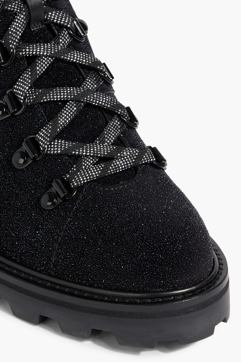Jimmy Choo Eshe 65 Embellished Metallic Suede Combat Boots In Black