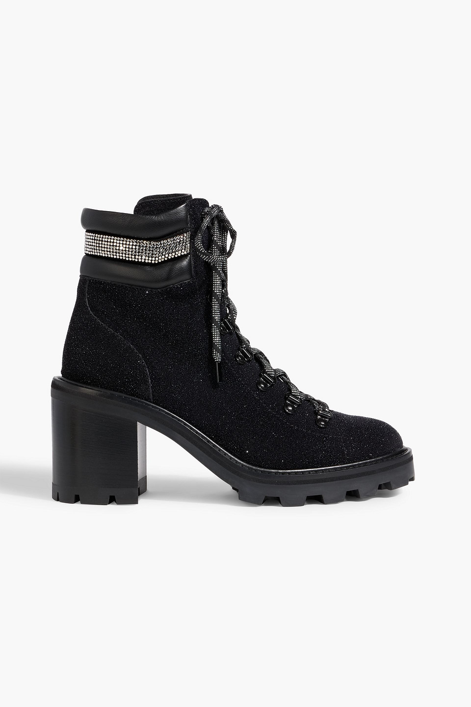 Jimmy Choo Eshe 65 Embellished Metallic Suede Combat Boots In Black