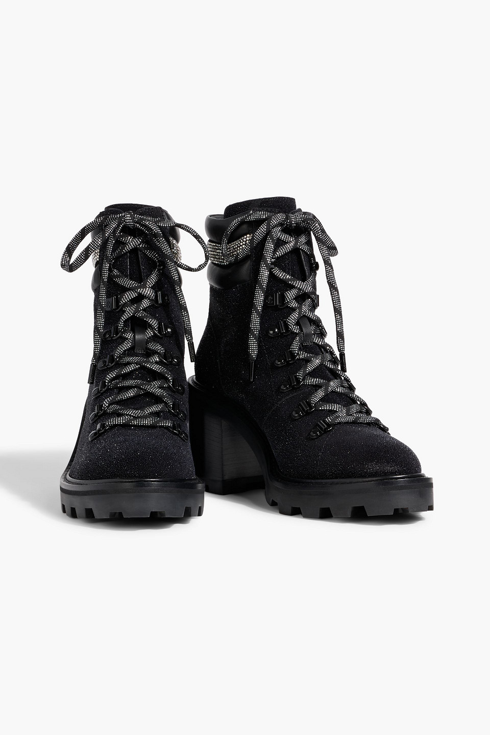Jimmy Choo Eshe 65 Embellished Metallic Suede Combat Boots In Black