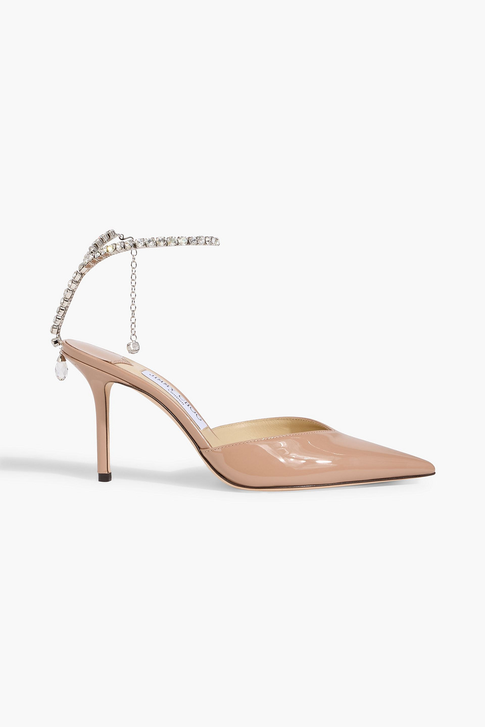 Jimmy Choo Saeda 85 Crystal-embellished Patent-leather Pumps In Brown