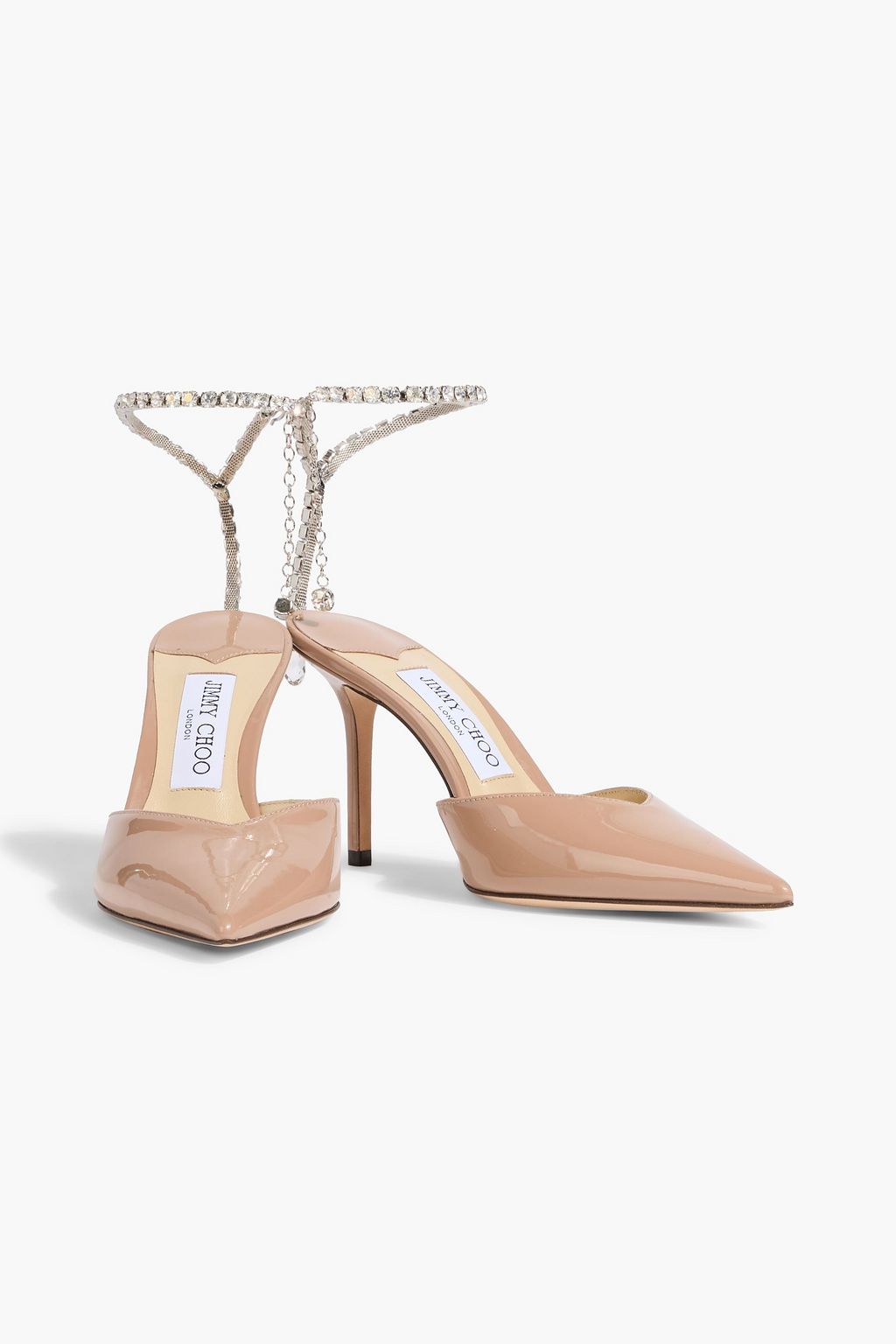 JIMMY CHOO Saeda 85 crystal-embellished patent-leather pumps