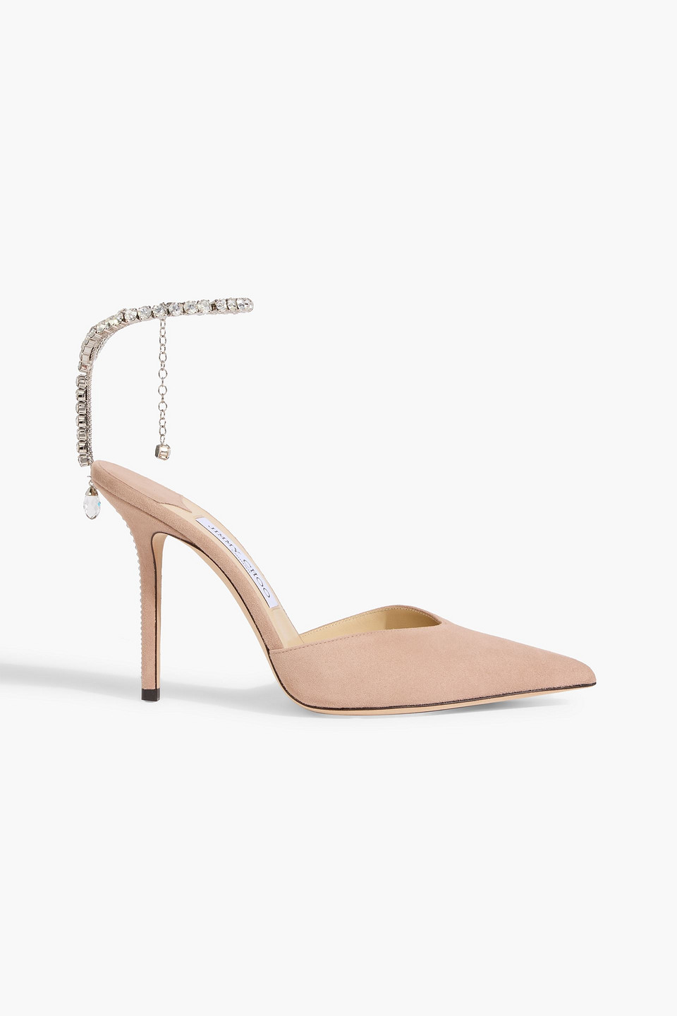 Jimmy Choo Saeda 100 Crystal-embellished Suede Pumps In Brown