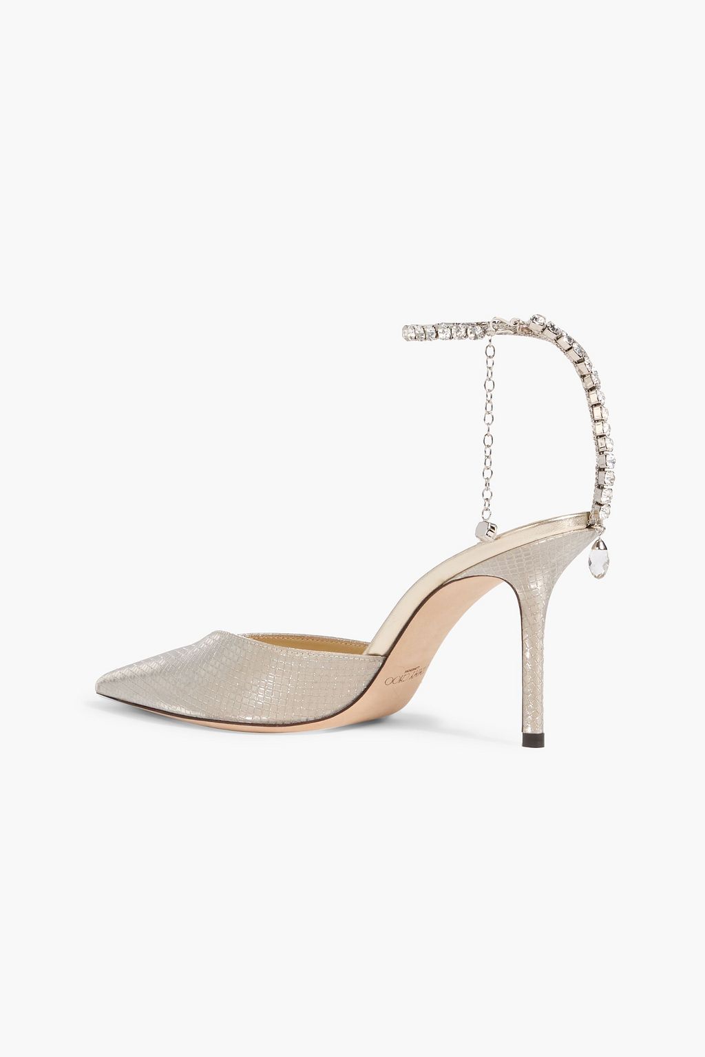 JIMMY CHOO Saeda 85 crystal-embellished glittered satin pumps