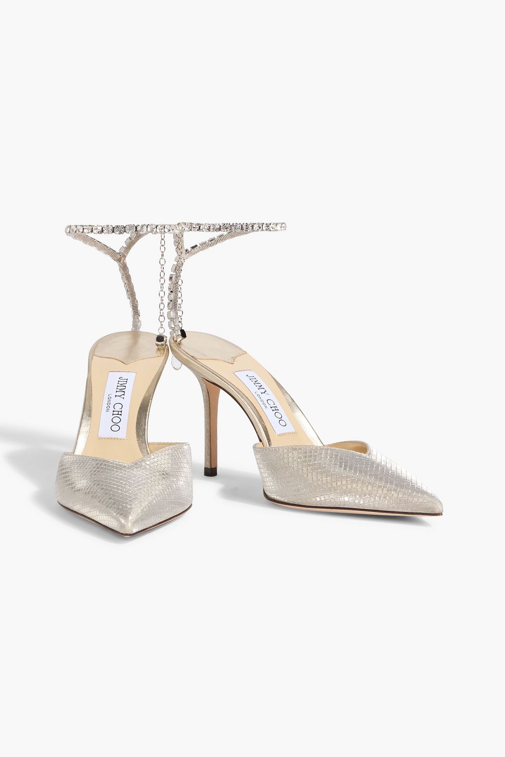 JIMMY CHOO Saeda 85 crystal-embellished glittered satin pumps