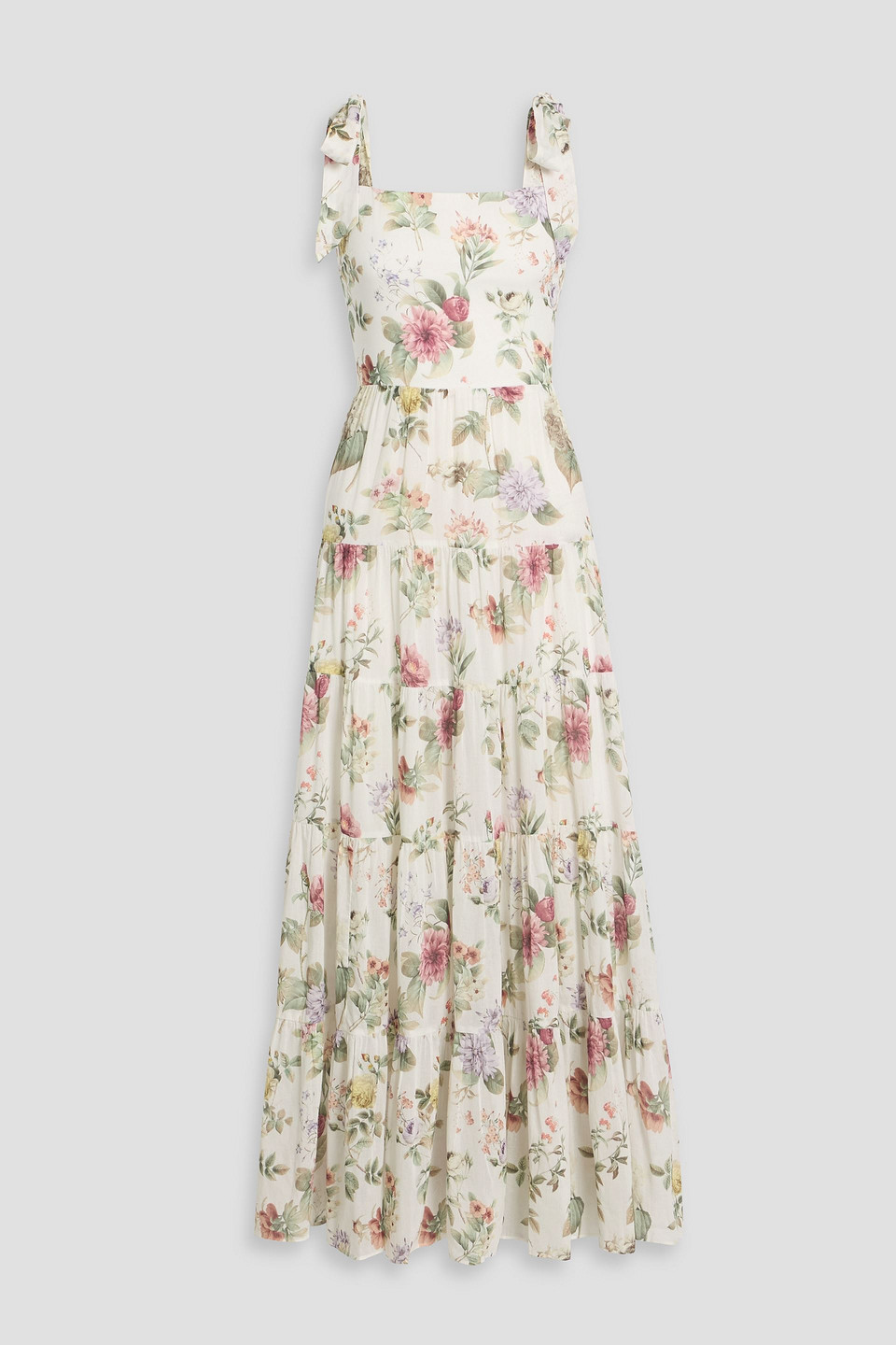 alice olivia - monnie tiered floral-print cotton-voile maxi dress - white - us 0
