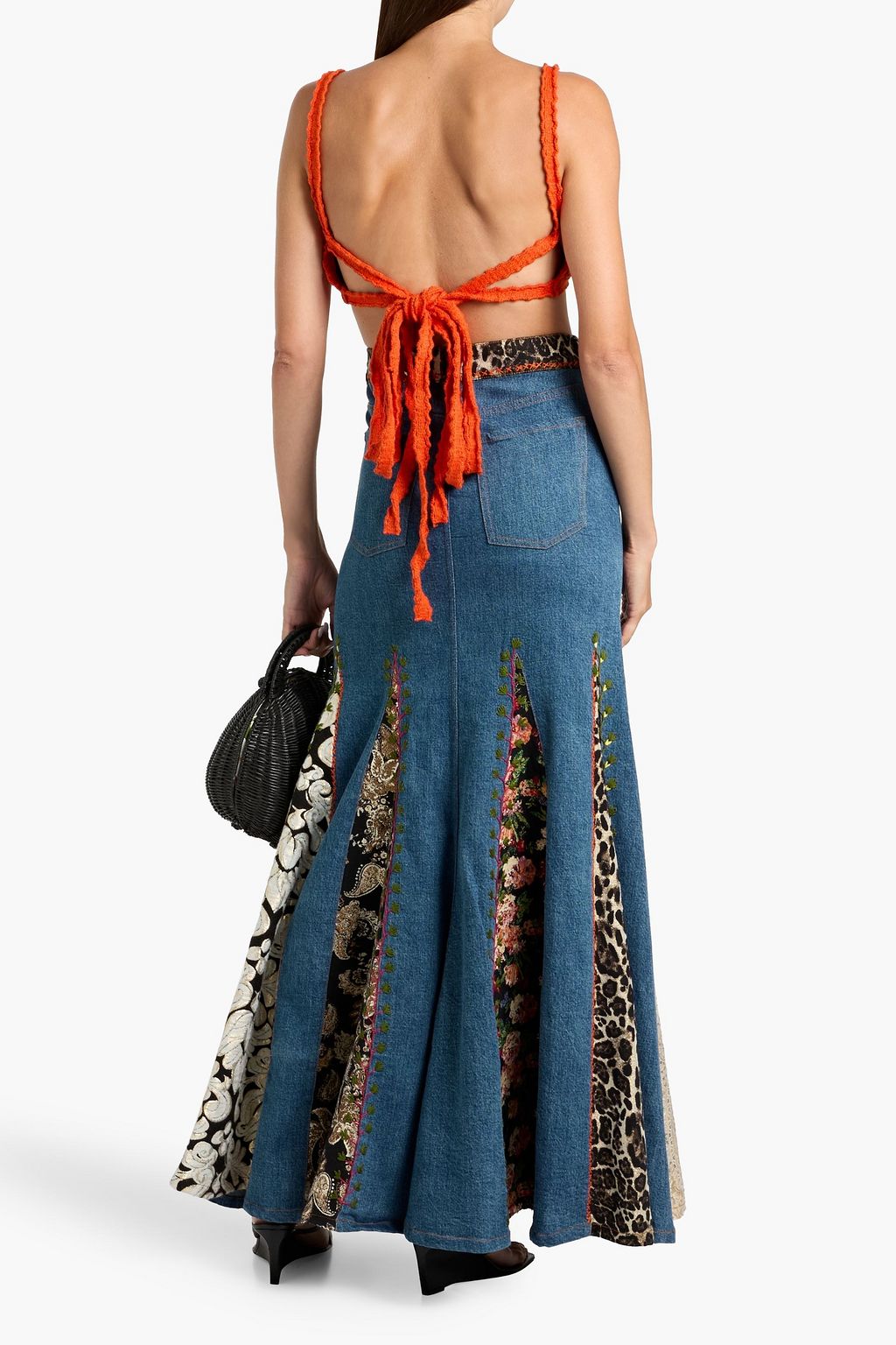 ALICE + OLIVIA Nala embroidered jacquard and denim maxi skirt