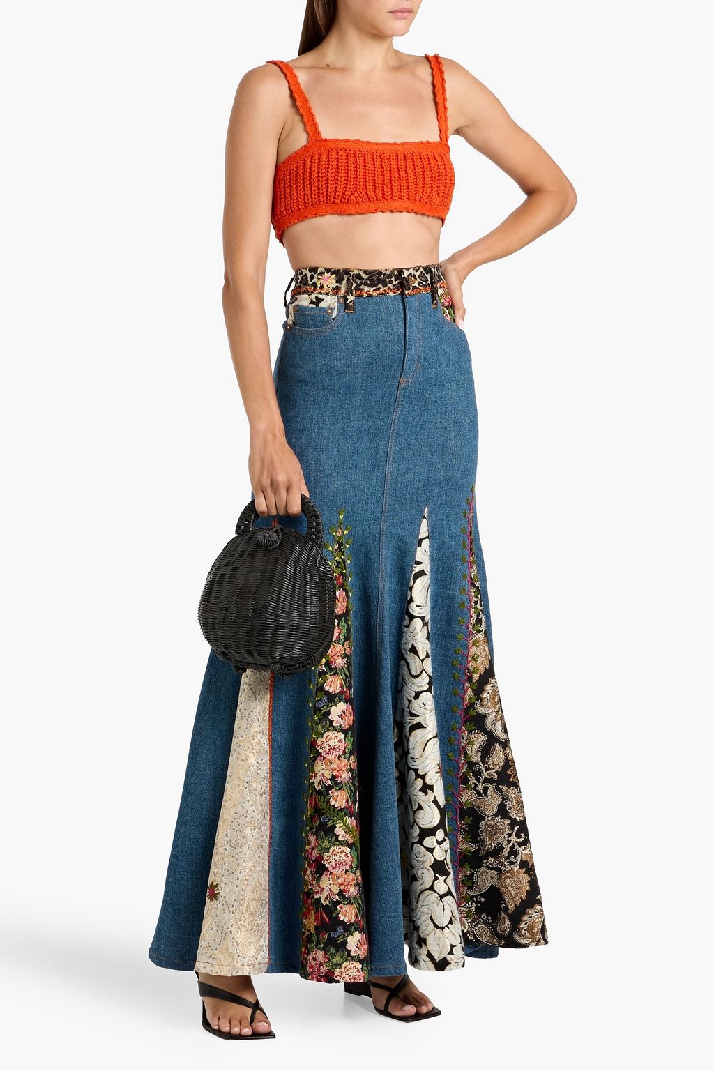 ALICE + OLIVIA Nala embroidered jacquard and denim maxi skirt