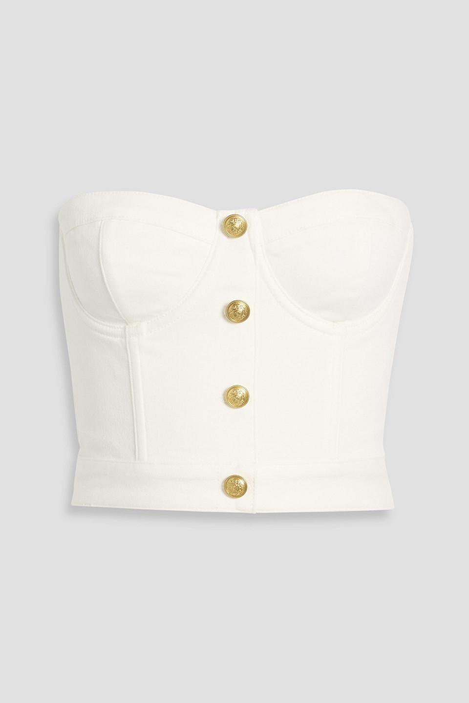 Alice And Olivia Hensley Strapless Denim Bustier Top In White