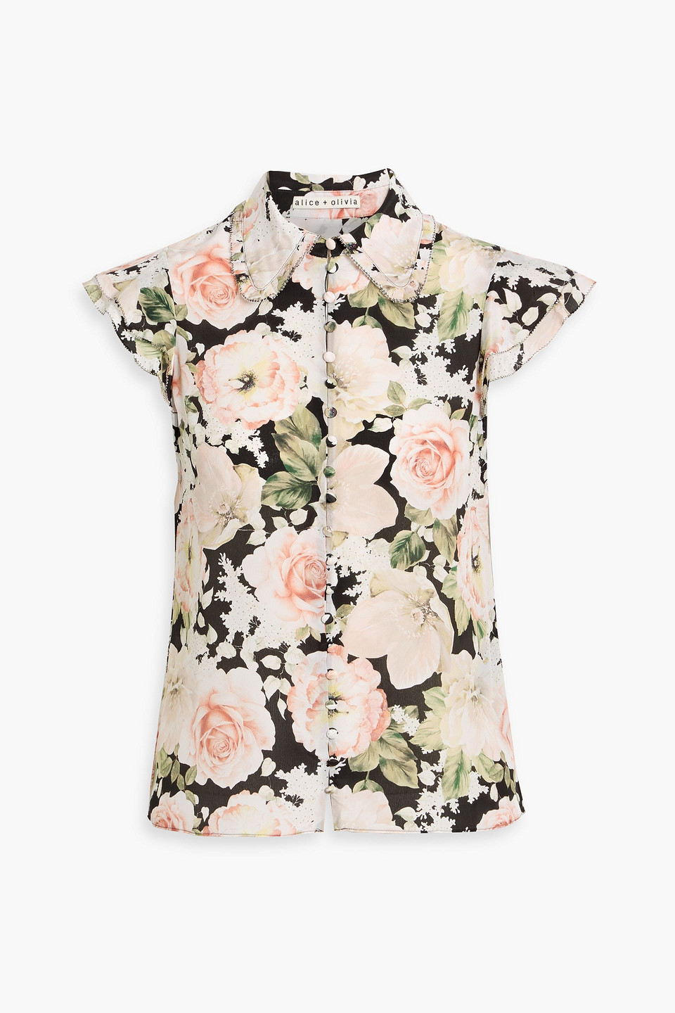 alice olivia - martel floral-print silk crepe de chine blouse - pink - l