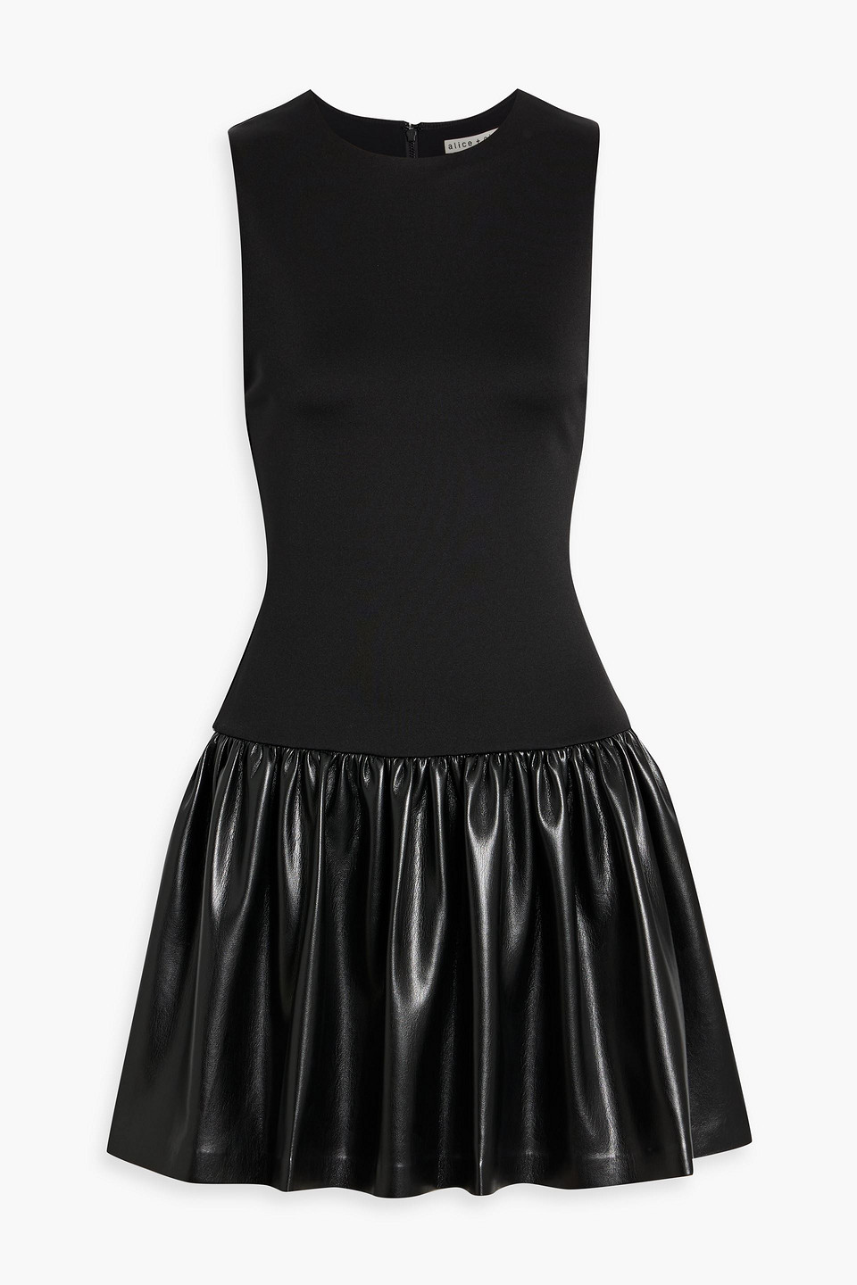 Alice And Olivia Ella Combo Faux Leather Sleeveless Dress In Black