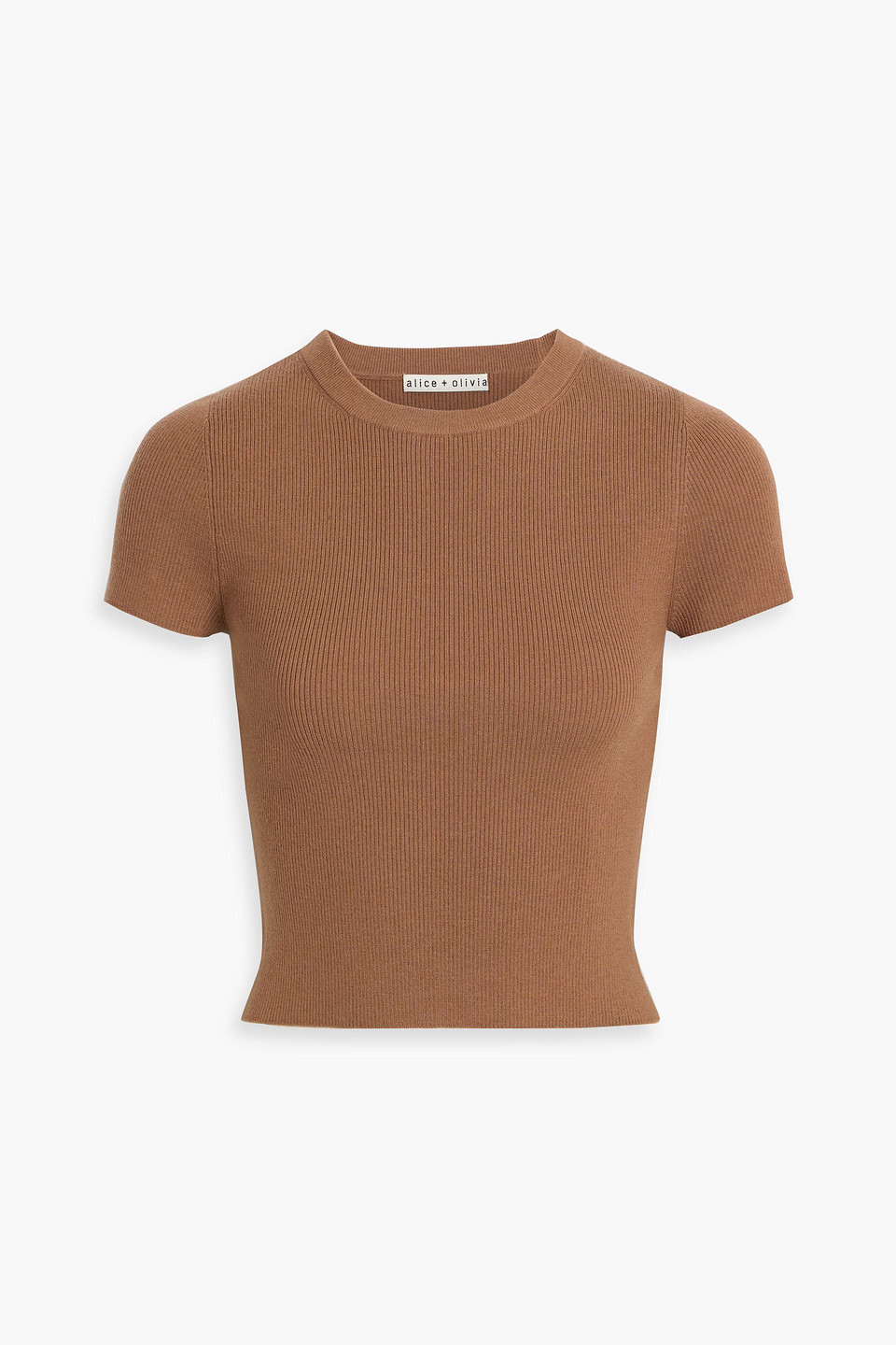 Alice And Olivia Ciara Ribbed Wool-blend Top In Brown
