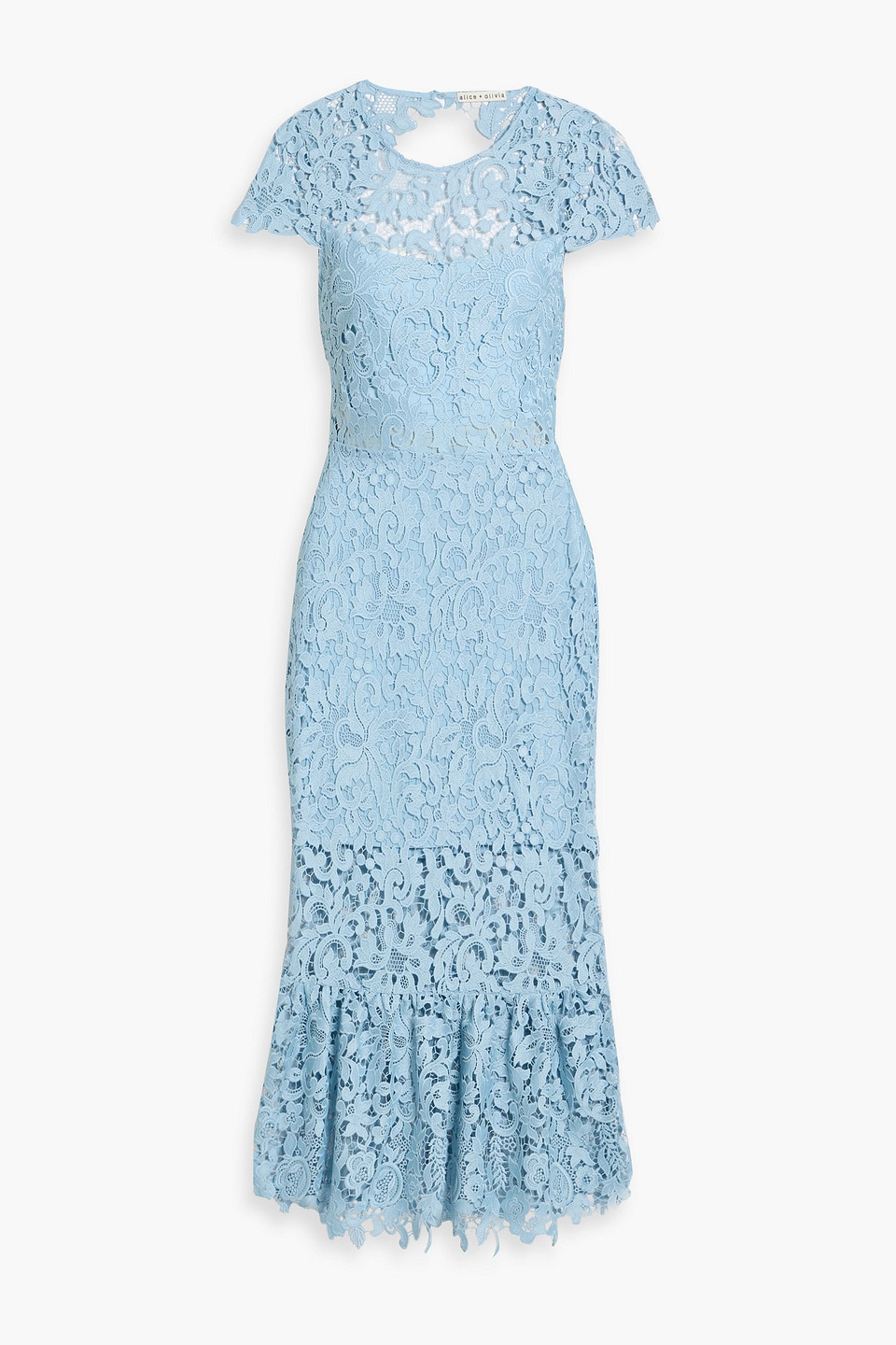 Alice And Olivia Clover Open-back Guipure Lace Midi Dress In Blue