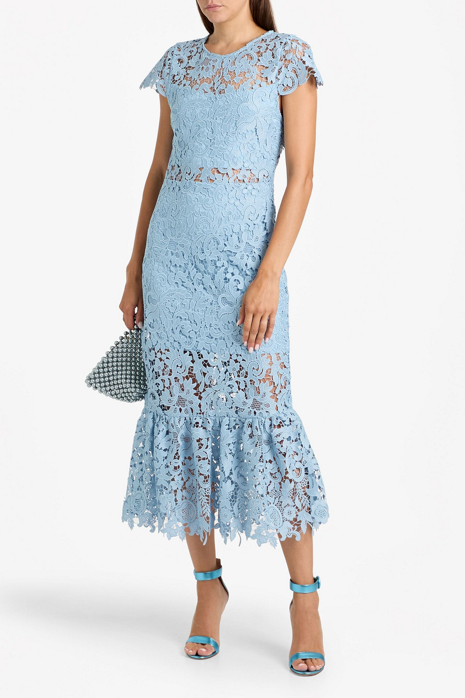 Alice And Olivia Clover Open-back Guipure Lace Midi Dress In Blue